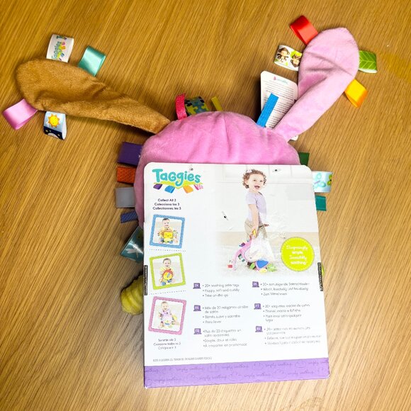 Taggies Patchkin Pals Bunny Rabbit Soft 13in Plush Squeaker Ribbon Sensory NWT - Picture 2 of 3